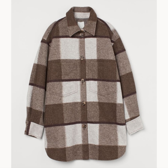 H & M Felted Oversized plaid shirt in woven felted fabric Jacket, - Picture 2 of 10